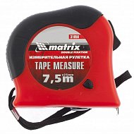 Рулетка Double fixation, 7,5 м х 25 мм, обрезиненный корпус, ��войная плавная фиксация Matrix Рулетка Double fixation, 7,5 м х 25 мм, обрезиненный корпус, ��войная плавная фиксация Matrix